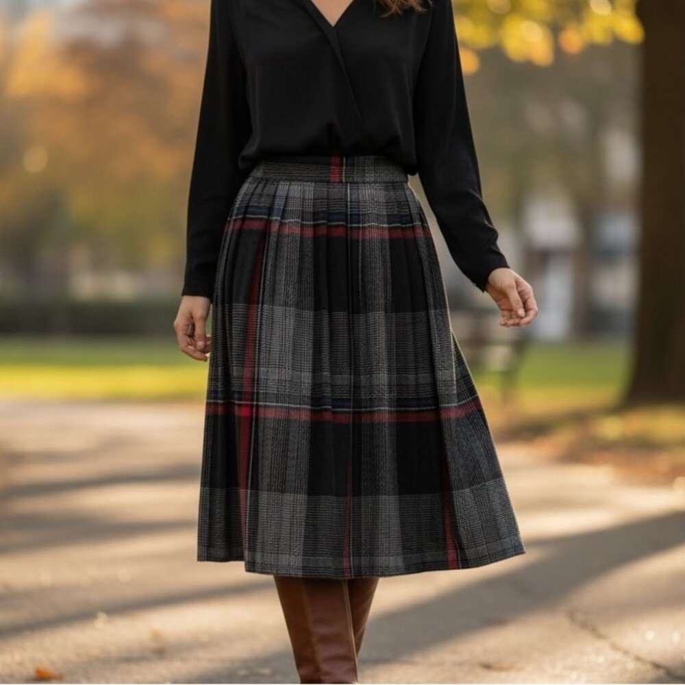 Vintage Copley Square LTD. Womens Button MDN 10 VTG 14 Tartan Plaid Wool Skirt